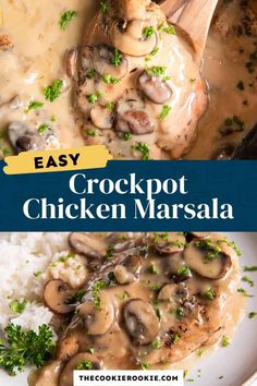 chicken marsala with mushrooms and gravy on top