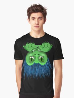 "Upside Down Green Monster Alligator With Blue Hair- yellow" Graphic T-Shirt for Sale by MaritzaGoodIdea | Redbubble Green Eyes, Male Model, Vivid Colors