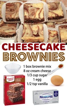 cheesecake brownies are shown with eggs in the middle and on top of each other