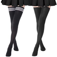 PRICES MAY VARY. Extra Long Thigh High Socks - AQOKKA thigh high socks have been expertly crafted to measure an impressive 35” (unstretched) from heel to the top. It can ensure a true thigh high experience for women between 5'2" and 6'9". such as, they almost reached the top of the thigh for a 5'3", 140-pound individual, delivering unmatched comfort and style. Elastic Material - These stretchy extra long thigh high socks are crafted from quality 80% acrylic, 15% spandex, 5% nylon, soft, flexible High Thigh Socks, School Uniform Skirts, Thigh Socks, Thigh High Stocking, Walking Socks, Striped Stockings, Over Knee Socks, Striped Tights, Thigh High Socks