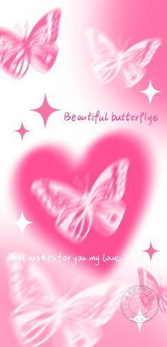 two butterflies flying over a pink heart with the words beautiful butterfly life written below it