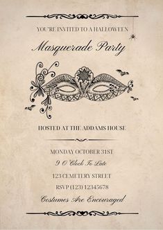 an old fashioned masquerade party card