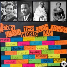 a bulletin board with pictures of black people and words written on it that read i can change the word my world