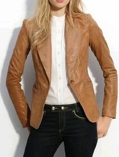 Leather Blazer For Women Genuine Lambskin Slim Fit Casual Tan One Button Outwear This product data sheet is originally written in English. LEATHER WORLD 2015  Description:- v  The jacket is made from 100% Genuine Soft Lambskin Leather. v  Soft & Smooth Leather Jacket. Overall this exclusive jacket is Stretchable & light on your body due to Soft Lamb leather & Comfortable to Wear. v  Condition:- Brand-New item. High-Quality Craftsmanship & amazing design. v  The style is Exactly Same As In The Pi Lambskin Leather Blazer, Leather Blazer Women, Tan Leather Jackets, Leather Coat Womens, Leather Coat Jacket, Stylish Blazer, Leather Blazer Jacket, Blazer Jackets For Women, Formal Suit