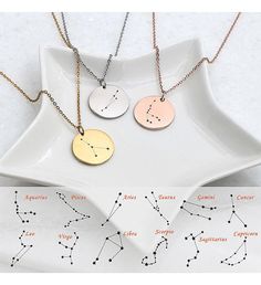 Make a statement with our stunning constellation star sign necklace. The round necklace measures at 22mm dia and can be worn alone or layered with other necklaces.comes available in silver, gold, and rose gold plated stainless steel round pendants. | Make a statement with our stunning constellation star sign necklace. The round necklace measures at 22mm dia and can be worn alone or layered with other necklaces.comes available in silver, gold, and rose gold plated stainless steel round pendants. Capricorn Necklace, Aquarius Necklace, Sagittarius Necklace, Libra Constellation, Constellation Jewelry, Astrology Jewelry, Horoscope Necklace, Zodiac Sign Necklace, Gold Pendant Jewelry