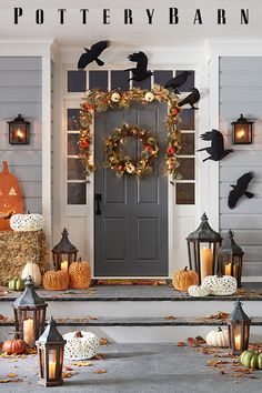 an image of a front door decorated for halloween