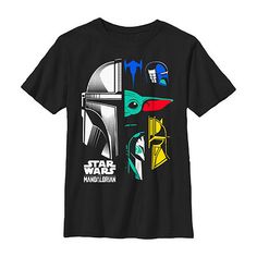 Your mini Star Wars fan will appreciate this graphic t-shirt for a fun casual wardrobe boost. Crafted from 100% cotton, this little and big boys' tee has a crew neckline, short sleeves, and a Mandalorian-inspired graphic design. Style it with jeans or shorts. Character: Star WarsClosure Type: Pullover HeadFit: Regular FitNeckline: Crew NeckSleeve Length: Short SleeveFiber Content: 100% CottonFabric Description: KnitCare: Tumble Dry, Machine WashCountry of Origin: Imported Mando Helmet, Yoda Species, The Mandalorian Grogu, Mandalorian Grogu, Star Wars Outfits, Star Wars The Mandalorian, Tops Graphic, The Mandalorian, Boys Top