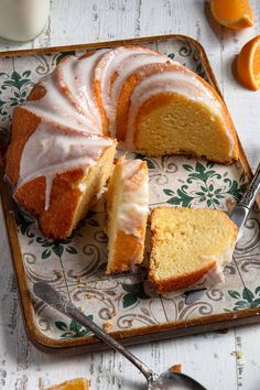 Tender, moist and flavorful orange pound cake topped with orange glaze.