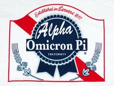 the logo for alpaa omicoron pi is shown in red, white and blue