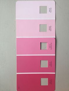 three different shades of pink and white on a gray background, each with four rectangles