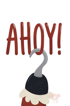 the word ahoy is written in red and grey letters, with an elephant's head