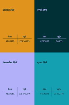 four different colors are shown in the same color scheme, each with their corresponding numbers