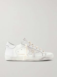 Shop GOLDEN GOOSE Superstar faux pearl-embellished distressed leather sneakers, Explore the latest GOLDEN GOOSE women's collection today on NET A PORTER Golden Goose Wedding Shoes, White Golden Goose, Golden Goose White Sneakers, Golden Goose Pearl Sneakers, Golden Goose Sneakers Glitter, Golden Goose Silver Glitter, Golden Goose, Distressed Leather, Leather Sneakers