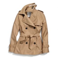 Coach Classic Short Trench Cropped Trench Coat, Coach Jackets, Short Trench Coat, Beige Trench Coat, Cropped Coat, Garment Cover, Beige Coat, Belted Trench Coat, Print Coat