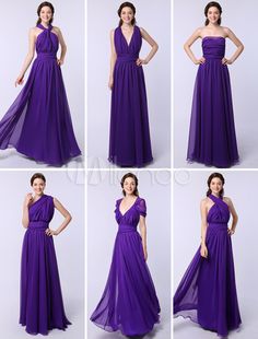 the instructions for how to wear a long purple chiffon dress with open back