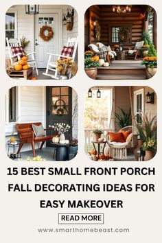 the front porch is decorated with fall decor