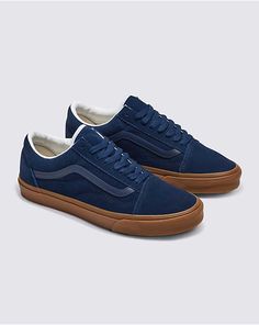 Customs Elevated Dress Blues Suede Gum Sole Old Skool Shoe Affordable Vans Slip-on Sneakers, Affordable Slip-on Vans Sneakers, Blue Suede Dress Shoes, Blue Vans Shoes Women, Vans Colfax Low, Customised Vans, Suede Vans, Snow Surfing, Vans Store