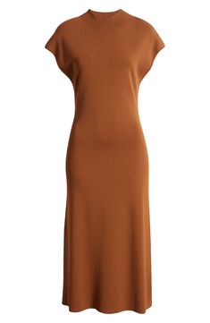 A staple sweater-dress is knit with a neat mock neck and falls to a beloved and versatile midi length. 49" length (size Medium) Slips on over head Mock neck Short sleeves Unlined 65% rayon, 35% nylon Hand wash, dry flat Imported Chic Midi Dress With Crew Neck For Work, Elegant Crew Neck Daywear Dress, Classic Ribbed Midi Dress For Fall, Elegant Crew Neck Dress For Daywear, Turtleneck Stretch Midi Dress For Work, Stretch Turtleneck Midi Dress For Work, Fitted Crew Neck Midi Dress For Fall, Elegant Knit Dresses With Crew Neck, Elegant Knit Crew Neck Dresses