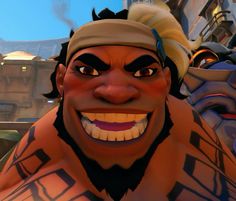 an animated image of a man with big teeth and no shirt on, in front of other characters