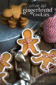 gingerbread cookies with red and white twine