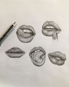 pencil drawing of four different lips