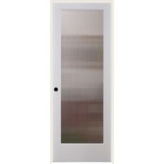 a white door with blinds on the front and side panels in an open position, against a white background