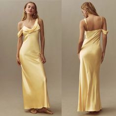 Condition: New With Tags! Size: 10 Details: - Silk - Adjustable Straps - Off Shoulder Detail How Loose A Guy In 10 Days Yellow Dress, Charmeuse Fabric, Famous Dress, The Reformation, Reformation Dress, Silk Maxi, Reformation Dresses, Cowl Neckline, Silk Maxi Dress