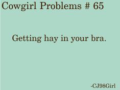 the text reads, cowgirl problems 66 getting hay in your bra cj 989 girl