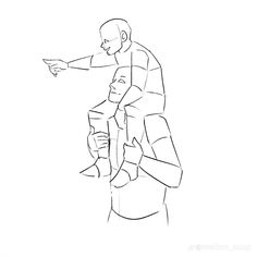 a line drawing of a man pointing at another man with his hand on his hip