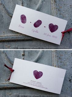 two cards with hearts drawn on them, one has the date and the other is handprinted