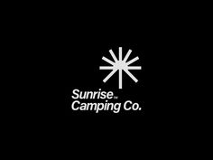 the sunrise camping co logo is shown on a black background with white letters and an arrow