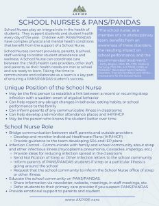 the back cover of an article about school nurses and pans / pandas