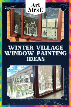 Images of windows painted with a winter village using our winter village drawing guide. Snowy Cottage, Winter Houses, Village Drawing, Holiday Art Projects, Cozy Homes, Winter Art Projects, Drawing Guides, Winter Village, Drawing Guide