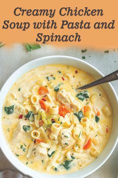 Soup Recipes Chicken Soup With Pasta, Pasta And Spinach, Chicken Pasta Soup, Creamy Spinach Soup, Creamy Turkey Soup, Soup With Pasta, Chicken Broccoli Soup, Pasta Soup Recipes, Rotisserie Chicken Soup