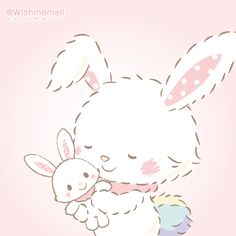 a drawing of a bunny holding a stuffed animal