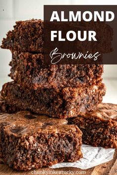 chocolate brownies stacked on top of each other with the words almond flour above them