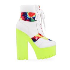 Neon yellow platform women's block heel boots with white lace up Luxury White-sole Platform Sneakers In Synthetic, Chic Shoes, Lemon Drop, Fabric Trim, Stylish Shoes, The Urban, Leather Top, Shoe Laces, Vegan Leather