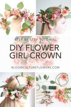 This simple flower crown technique… will save you time and money! Flower girl crowns do NOT need to take a lot of time or cost a lot of money. Most of these crowns (depending on how many you need to make) can mostly be made up from the leftover blooms. What that means exactly? Well here… we’ll show you! From one stem o Simple Flower Girl, Wedding Flower Comb, Diy Tiara, Crown Wreath, Flower Head Wreaths