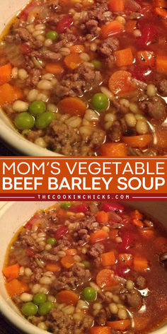 This Mom's Vegetable Beef Barley Soup is a hearty dish and a perfect soup recipe for dinner. The combination of tender vegetables, barley, beef, and the savory broth, makes it so tasty and delicious. This is an awesome Fall comfort food idea that you can enjoy for the season! Winter Soups And Stews, Vegetable Beef Barley Soup, Family Soup, Southern Cooking Recipes, Winter Foods, Crockpot Soup, Weekly Dinner