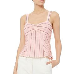 Mixed Stripes Give Cool Detail To This Pink Cotton Voile Tank. - Sweetheart Neckline - Tank Straps - Pullover Style And Relaxed Fit - Side Zipper - Fully Lined Feminine Striped Summer Tops, Feminine Striped Tops For Summer, Hippie Tank Tops, Embroidery Skirt, Metallic Blouses, Lace Blouse Long Sleeve, Velvet Shirt, Chambray Top, Red Tank Tops