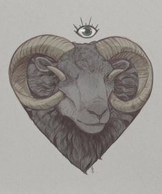 a drawing of a ram with an eye on it's head and the word love written in front of it