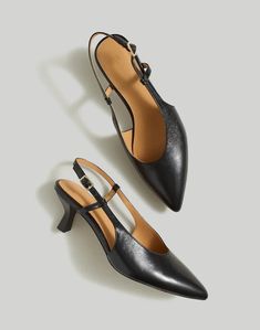 The Debbie Slingback Pump in Leather Heels For Work Office Style, French Shoes Style, Slingback Heels Outfit, Women Work Shoes, Project 50, Testing Motivation, Wardrobe Checklist, Black Work Shoes, French Shoes