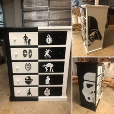 the star wars dresser is painted black and white