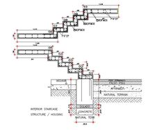 an architectural drawing shows the steps and railings in different sections, including one for each section