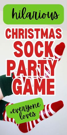 someone holding up their socks with the words hilarious christmas sock party game