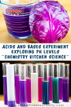 some purple and blue liquid in test tubes next to an image of a red cabbage