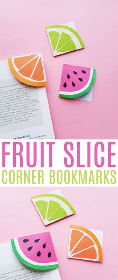 fruit slice corner bookmarks with text overlay