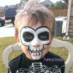 Halloween #party #costume #face painting #funnycheekstj #skull  ....FYI - this pic was snapped before I completed the nose. lol Halloween Party Costume, Carnival Makeup, Facepaint, The Nose, Paint Ideas, Hallows Eve, Kids Stuff