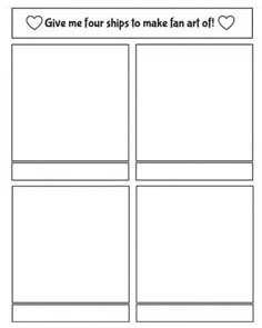 a printable storyboard with four squares and two hearts on the bottom, one for each