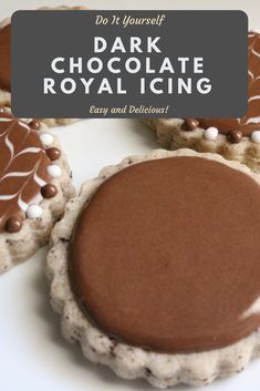 some cookies with chocolate icing on them and the words do you yourself? dark chocolate royal icing